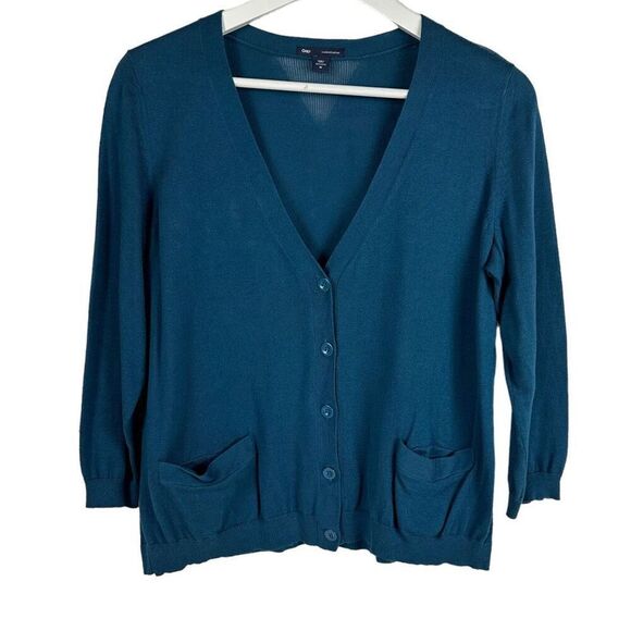Gap Cotton Jade Cardigan size Medium 3/4 sleeve Button Front - Picture 1 of 8